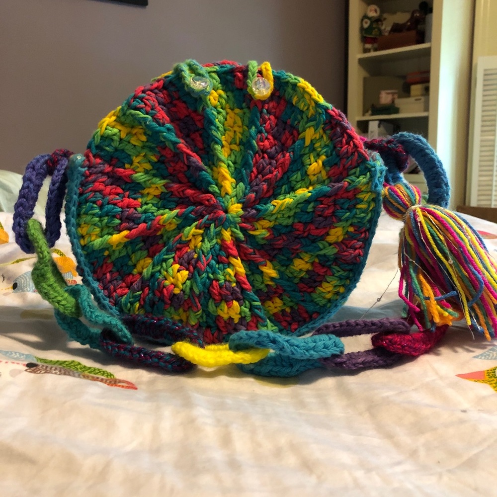 Handmade crochet boho style crossbody purse.